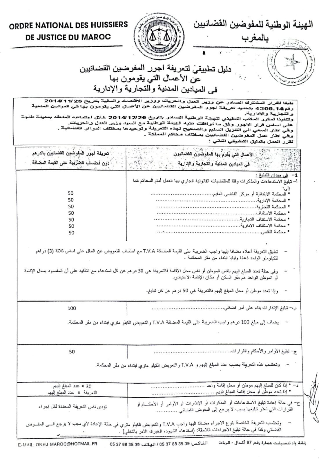 تعريفة أجور المفوضين القضائيين الدليل التطبيقي (1)